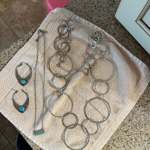 Silver-Tone Linked Circle Necklace with Turquoise Accents